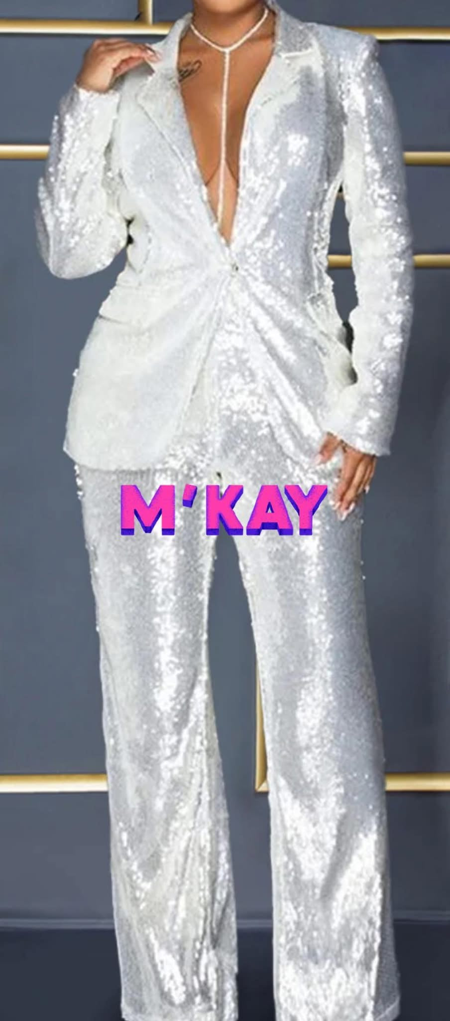 Sequin White Pants Suit